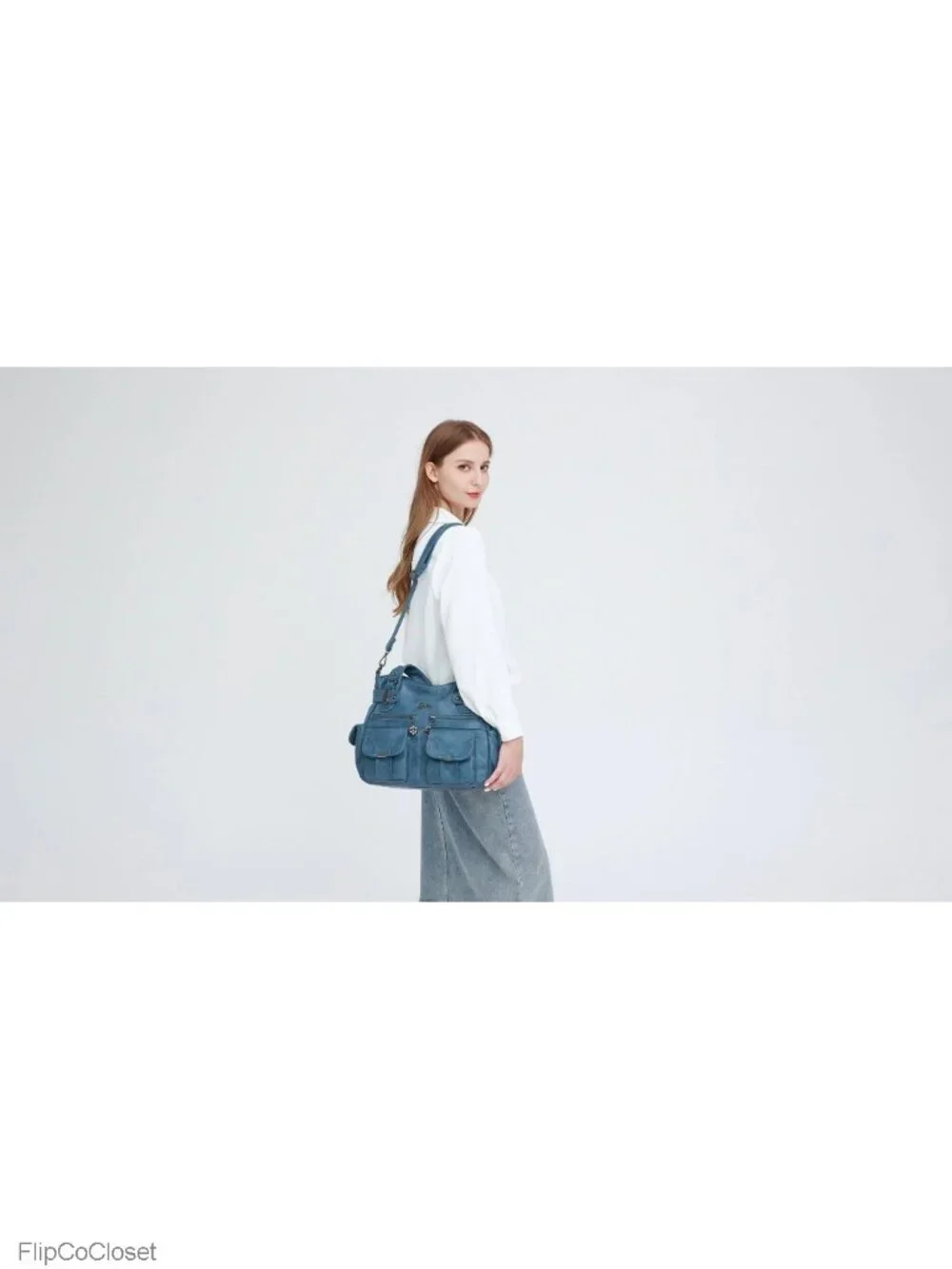 Large Hobo Shoulder Bag PU Leather Multi-Pocket Tote